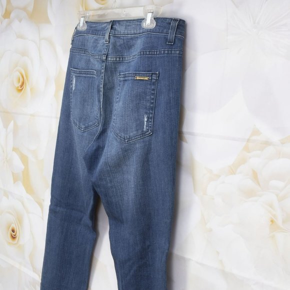 Michael Kors Dillon Relaxed Distressed Size 8 Medium Wash Denim Jeans - Picture 9 of 10